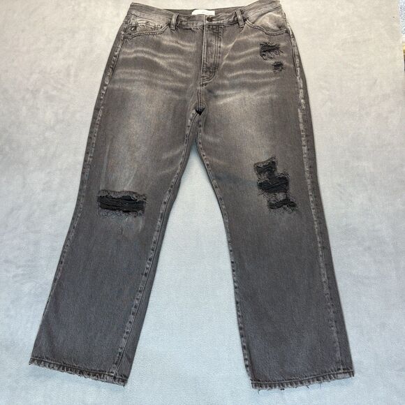 KanCan Womens Jeans Size 15/31 Distressed Black Straight Leg Button Fly Cotton - Picture 1 of 9